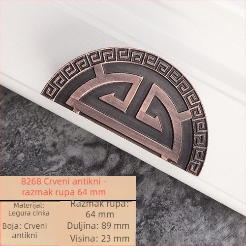 Kineskog stila polukružna kvaka za vrata, s antik crvenim broncom i crnim staklom, push-pull dizajn, masivno drvo, kreativan dizajn