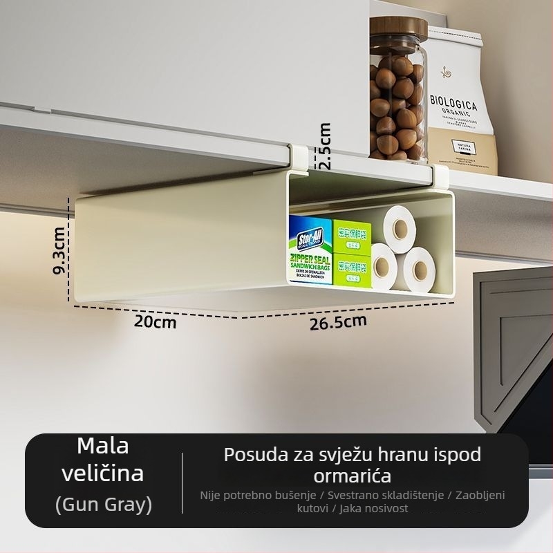 Kuhinjski organizator ispod ormarića za plastičnu foliju i papirnate ubruse, višeslojni viseći držač, moderan dizajn od karbonske čelika
