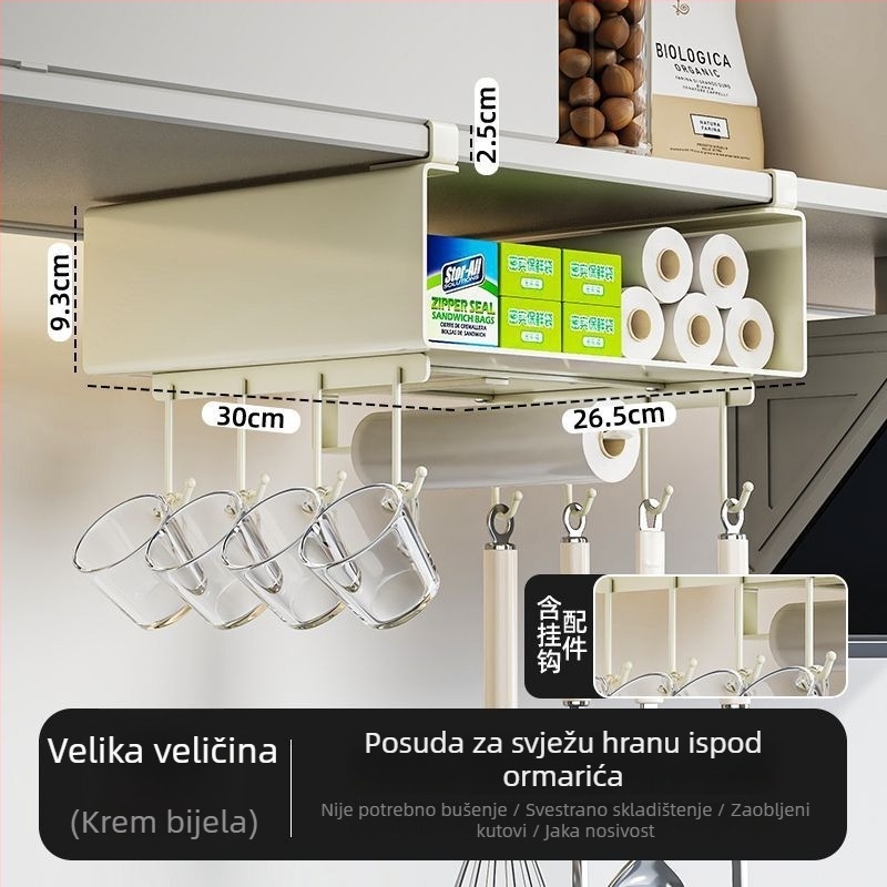 Kuhinjski organizator ispod ormarića za plastičnu foliju i papirnate ubruse, višeslojni viseći držač, moderan dizajn od karbonske čelika