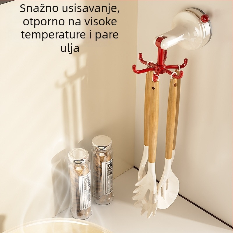 Okretni usisni kuka za kuhinju — bez bušenja, držač za špatulu i kuhinjske alate, višenamjenski organizator