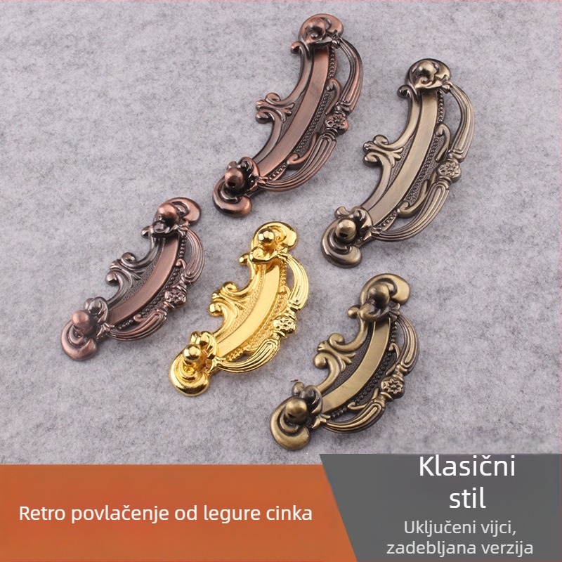Ručka s prstenom od cinkovog legura za vrata i ormariće – antikno zlatni završetak, klasični kineski stil