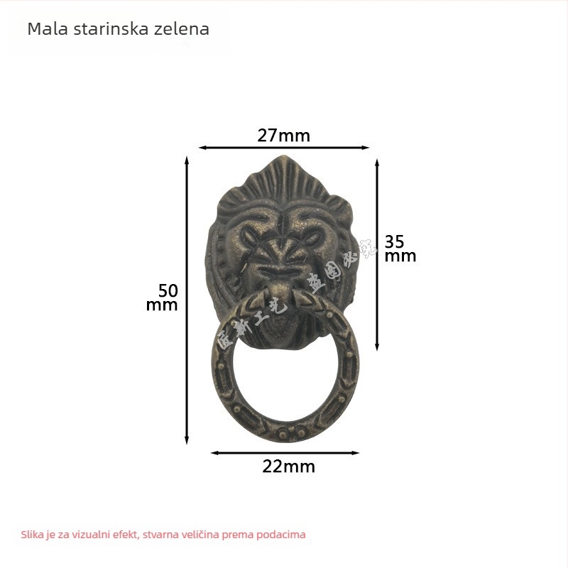 Drška za ormar s glavom lava od legure, antik brončani završetak, montaža s jednim otvorom