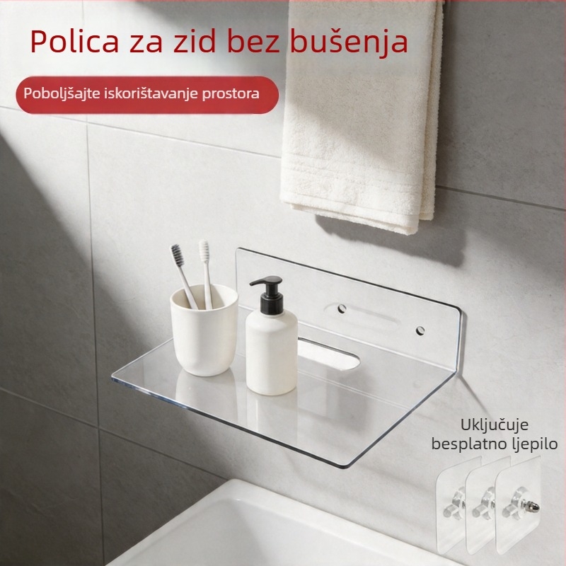 Akrilni zidni organizator za pohranu, bez bušenja, viseća polica za dnevni boravak, kupaonicu i kuhinju
