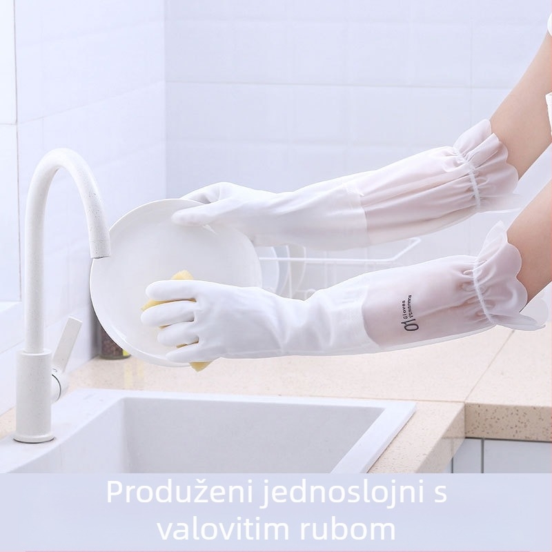 Bijele prozirne produžene latex rukavice za kućno čišćenje, vodootporne, paket od 200 komada