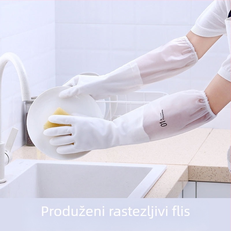 Bijele prozirne produžene latex rukavice za kućno čišćenje, vodootporne, paket od 200 komada