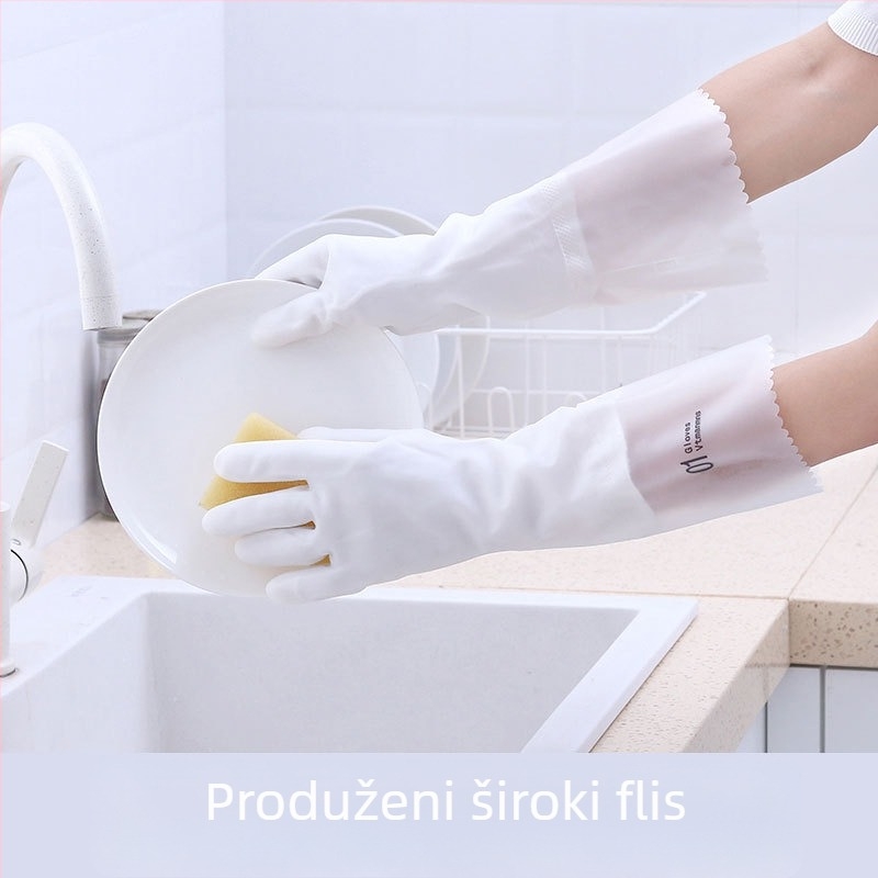 Bijele prozirne produžene latex rukavice za kućno čišćenje, vodootporne, paket od 200 komada