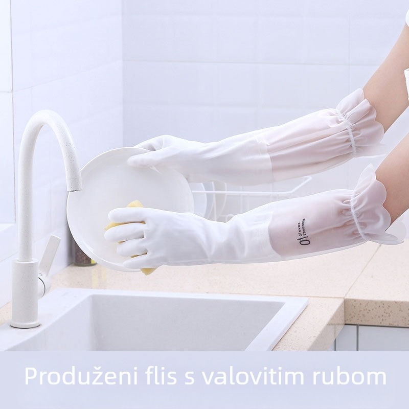 Bijele prozirne produžene latex rukavice za kućno čišćenje, vodootporne, paket od 200 komada