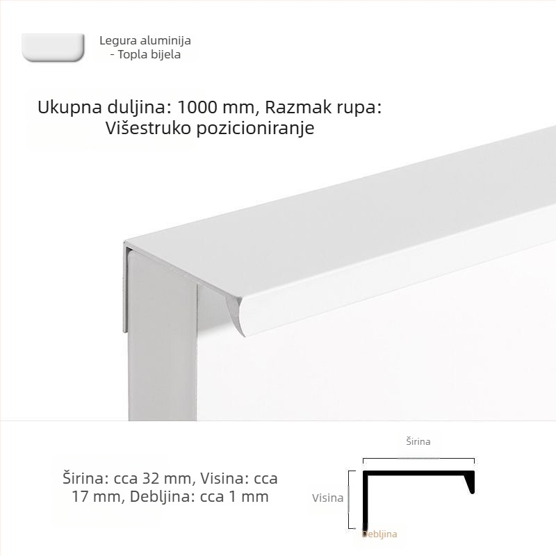 Drška za garderobu u Morandi boji, pravokutnog kuta, bez bušenja, skrivena ručica za ladice i ormare, nevidljiva rubna traka, boja kašmir siva