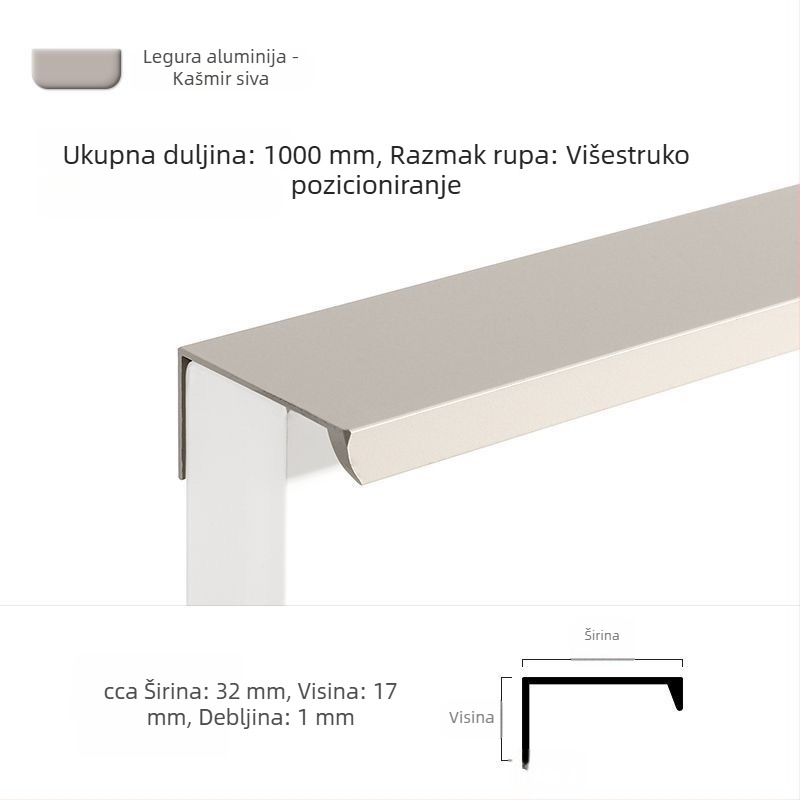 Drška za garderobu u Morandi boji, pravokutnog kuta, bez bušenja, skrivena ručica za ladice i ormare, nevidljiva rubna traka, boja kašmir siva