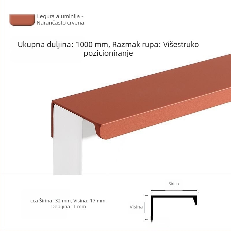 Drška za garderobu u Morandi boji, pravokutnog kuta, bez bušenja, skrivena ručica za ladice i ormare, nevidljiva rubna traka, boja kašmir siva