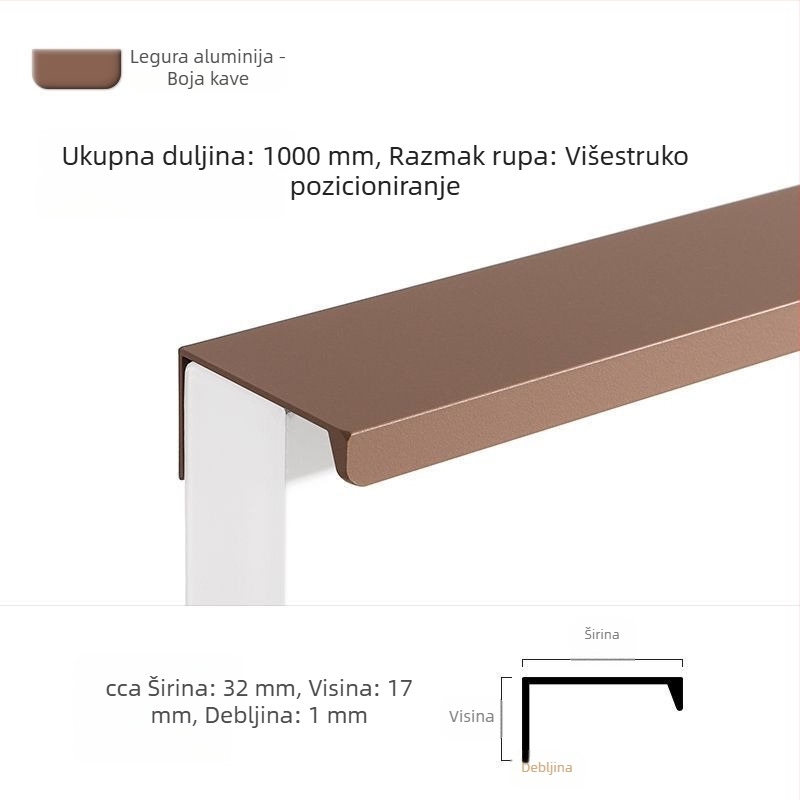 Drška za garderobu u Morandi boji, pravokutnog kuta, bez bušenja, skrivena ručica za ladice i ormare, nevidljiva rubna traka, boja kašmir siva