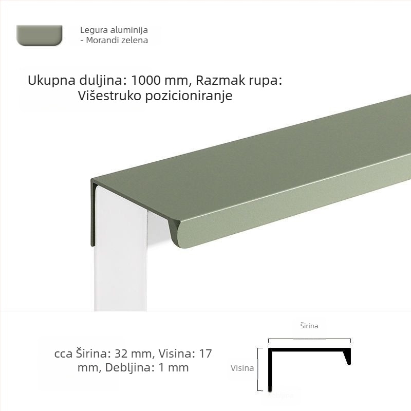 Drška za garderobu u Morandi boji, pravokutnog kuta, bez bušenja, skrivena ručica za ladice i ormare, nevidljiva rubna traka, boja kašmir siva