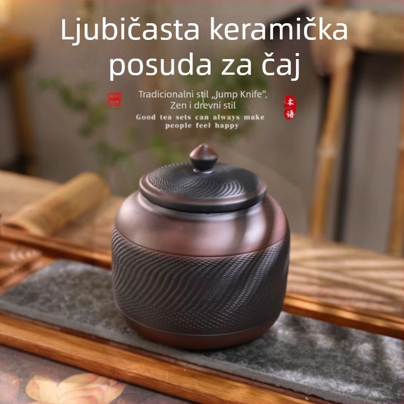 Čajna posuda od ljubičaste gline, keramički zatvoreni spremnik za skladištenje Pu'er čaja, otporan na vlagu, jednostavan moderni dizajn, dostupno u velikim, srednjim i malim veličinama