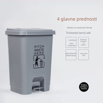 Sivi plastični pedalni kanta za otpad za dom i ured, cilindričnog oblika, kapacitet 12 L ili više.