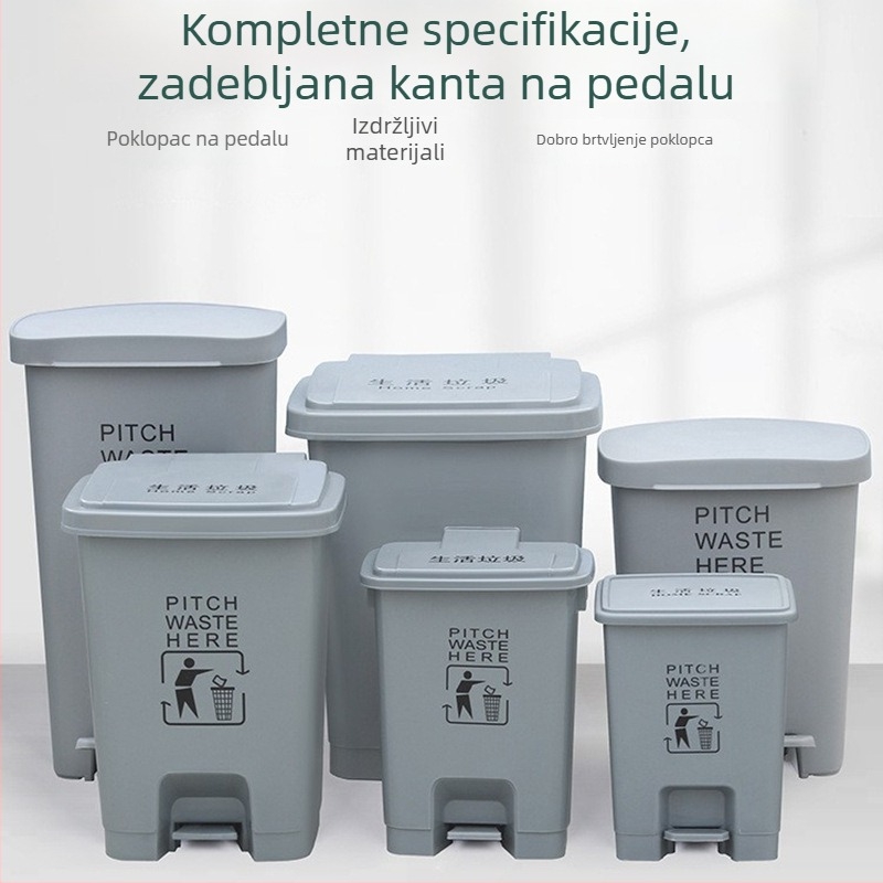 Sivi plastični pedalni kanta za otpad za dom i ured, cilindričnog oblika, kapacitet 12 L ili više.