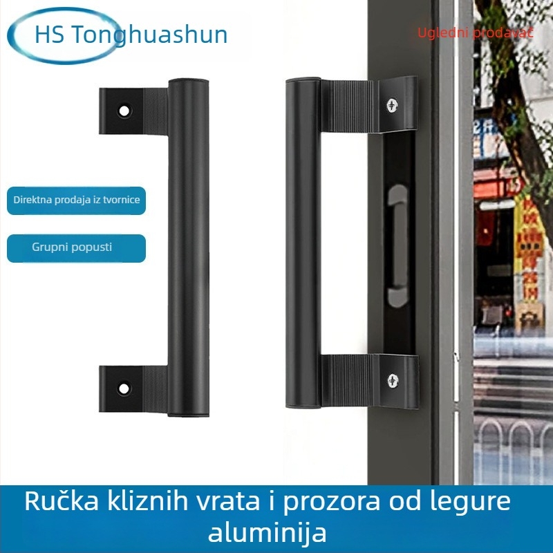 Kvaka za klizna vrata od aluminijske legure, površinska montaža, zakrivljen oblik luka, za balkonska staklena vrata, kupaonicu i kuhinju, Model XK6-LS-03/04