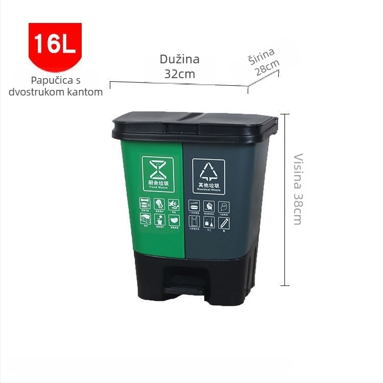 Plastični kantu za otpad s pedalom, dvodjelna posuda s poklopcem, za kućnu upotrebu/ kuhinju, velika kapaciteta 20/30 l