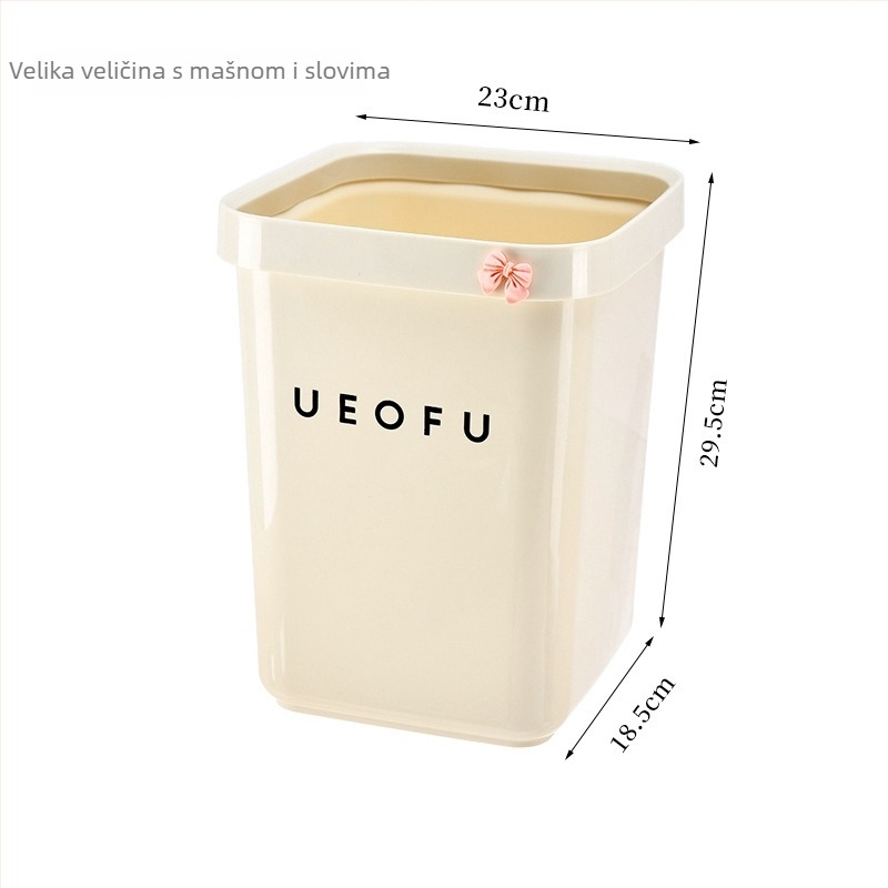 Krem boje kvadratna kanta za smeće s mašnicom, velika kapaciteta, kućna upotreba (dnevni boravak, spavaća soba, kupaonica)