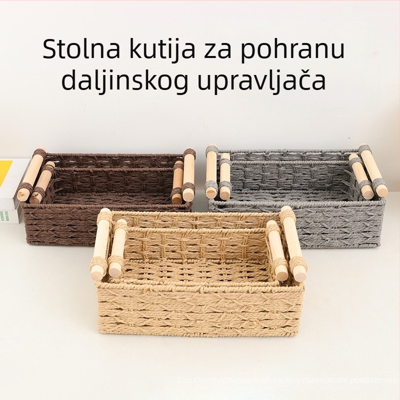 Ratan stolni organizator, trodjelni set: kutije za daljinske upravljače, ključe, kozmetiku i ostale predmete