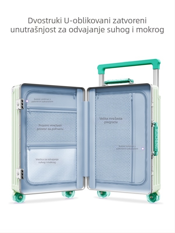 Ruicheng kofer s aluminijskim okvirom, 20 inča za ručnu prtljagu, tiši univerzalni kotači, izdržljiv, široka teleskopska ručka, TSA kombinacijsko zaključavanje