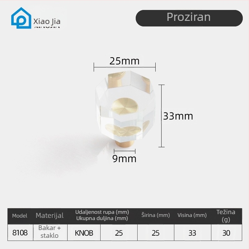Xiaojia staklena kristalna ručica za ormariće i ladice, s jednim otvorom, moderni minimalistički stil