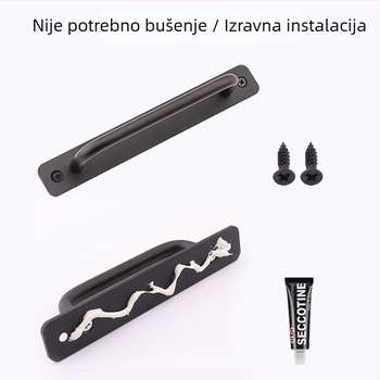 Ručka za klizna vrata s ljepilnim ugradnjom, bez bušenja; za vrata i prozore; aluminijska legura; unutarnja protupožarna vrata; za spavaću sobu i kupaonicu