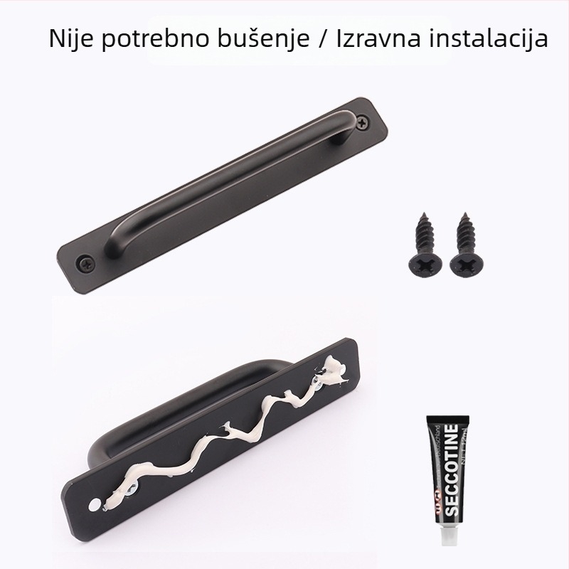 Ručka za klizna vrata s ljepilnim ugradnjom, bez bušenja; za vrata i prozore; aluminijska legura; unutarnja protupožarna vrata; za spavaću sobu i kupaonicu