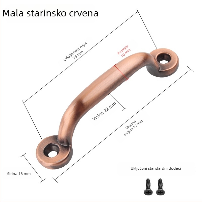 Izložena ručica za ormariće i vrata, završna obrada starobrončana i crna, europsko-kinenski minimalistički stil, cinkova legura, različitih veličina.