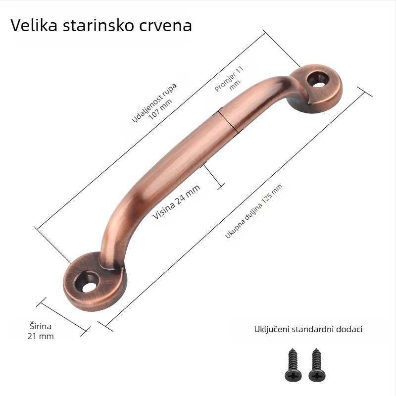 Izložena ručica za ormariće i vrata, završna obrada starobrončana i crna, europsko-kinenski minimalistički stil, cinkova legura, različitih veličina.