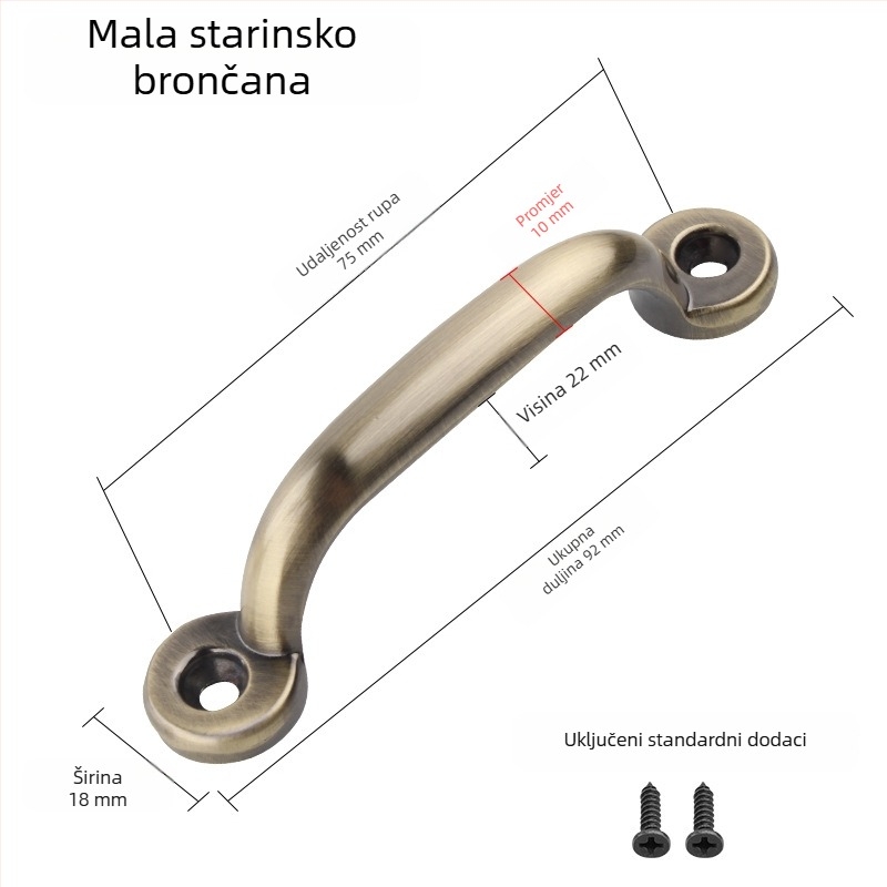 Izložena ručica za ormariće i vrata, završna obrada starobrončana i crna, europsko-kinenski minimalistički stil, cinkova legura, različitih veličina.