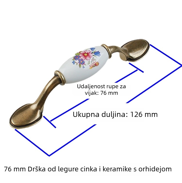 Keramička ručka Orchid za kuhinjske ormariće i garderobne ormare, retro novi kineski stil