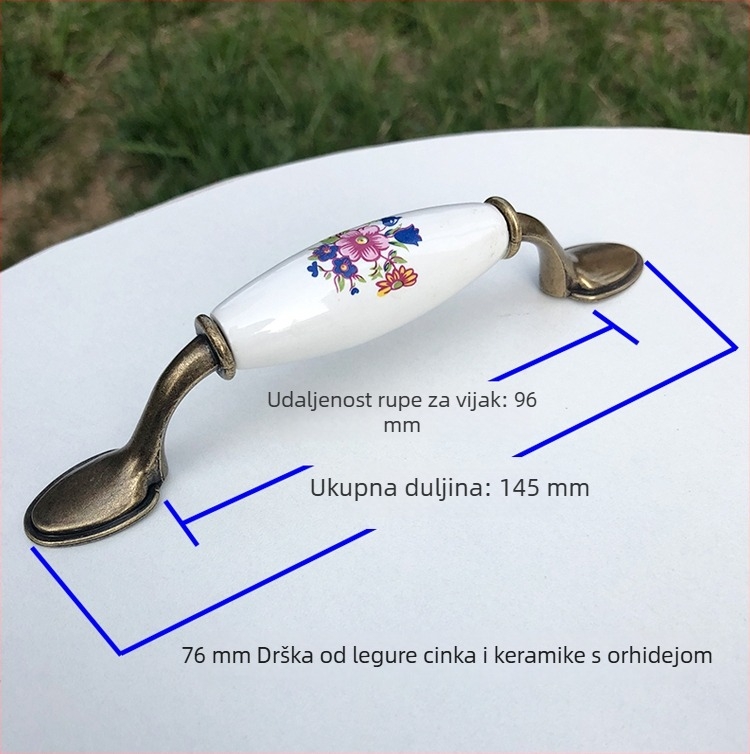 Keramička ručka Orchid za kuhinjske ormariće i garderobne ormare, retro novi kineski stil