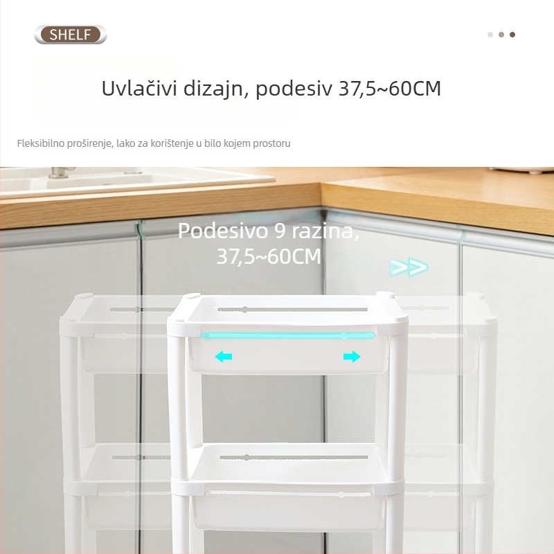 Izvlačni stalak s kotačićima za uske prostore, podni stalak za kuhinju i kupaonicu, višeslojni perforirani rega za pohranu i grickalice