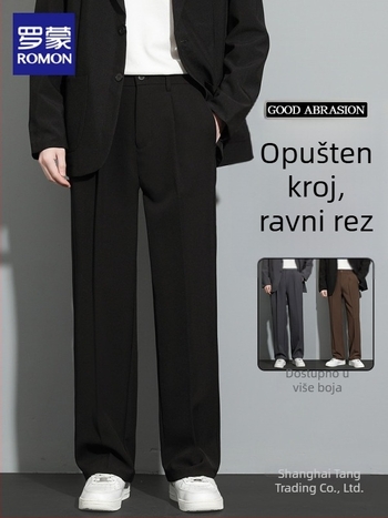 Romon Crne muške hlače za kostim, jesenska kolekcija, opuštena ravna linija, casual premium hlače