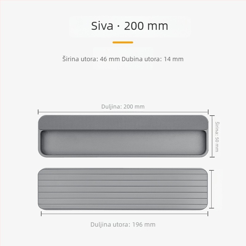 Ugrađena skrivena ručka za ormare i garderobere, aluminijska legura, prugasti dizajn, protuklizna površina