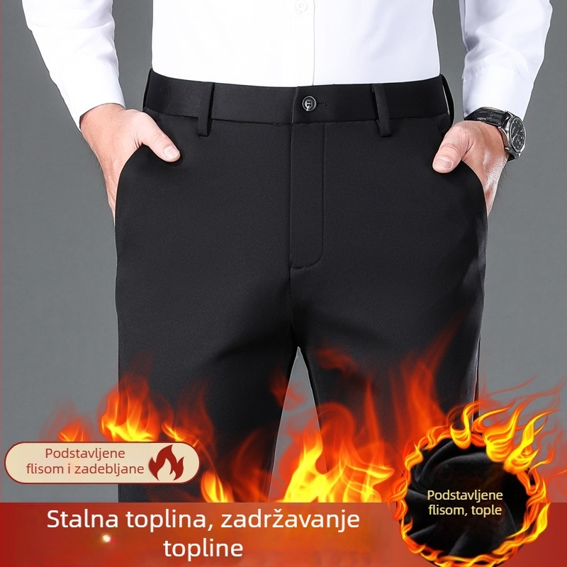 Muške hlače za jesen i zimu, debele tkanine, poslovno-ležerni stil, bez glačanja, visoka elastičnost, slobodan ravni kroj
