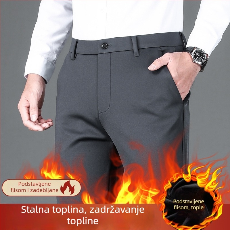Muške hlače za jesen i zimu, debele tkanine, poslovno-ležerni stil, bez glačanja, visoka elastičnost, slobodan ravni kroj