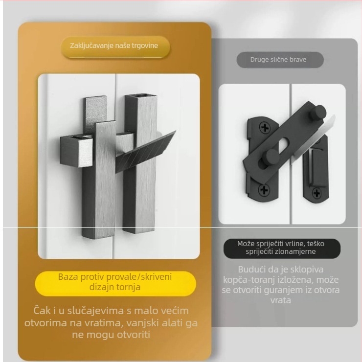 180° zasun za vrata od aluminijskog legura, za drvena kupaonska vrata, protiv krađe