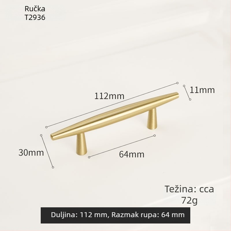Drška za vrata ormara od čvrstog mesinga, za vrata ormara i ladice; moderan minimalistički stil, lagani luksuz, zlatni završetak