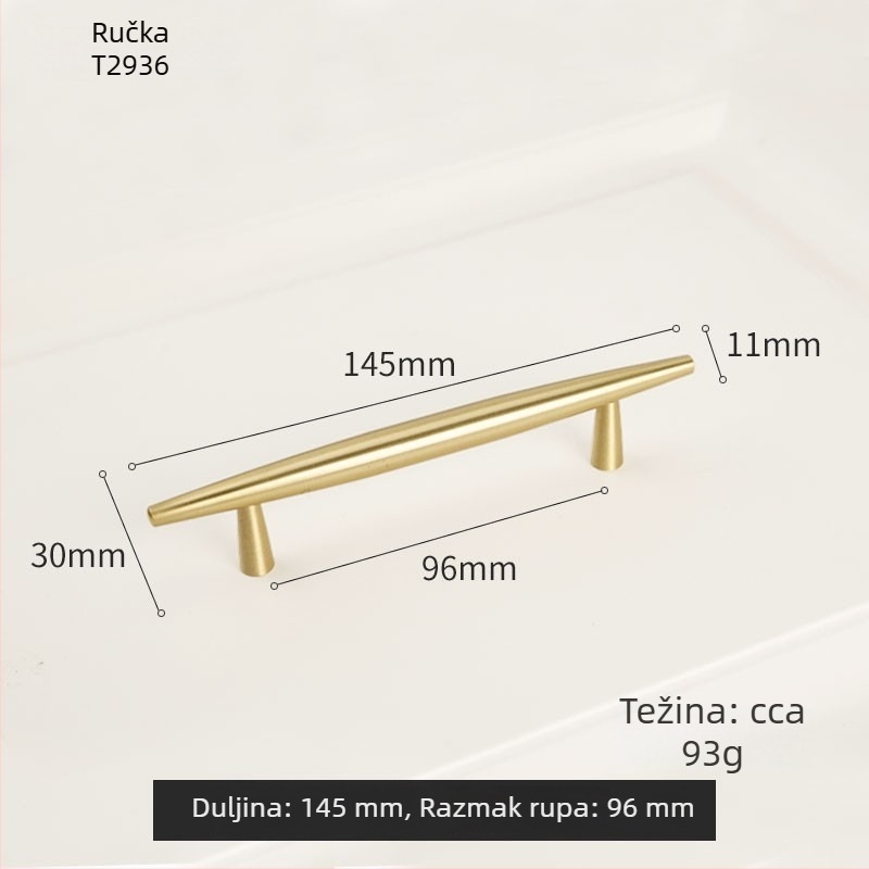 Drška za vrata ormara od čvrstog mesinga, za vrata ormara i ladice; moderan minimalistički stil, lagani luksuz, zlatni završetak