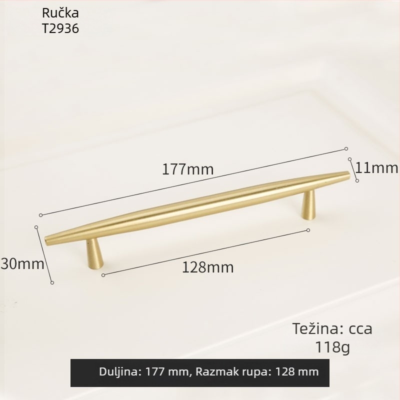 Drška za vrata ormara od čvrstog mesinga, za vrata ormara i ladice; moderan minimalistički stil, lagani luksuz, zlatni završetak