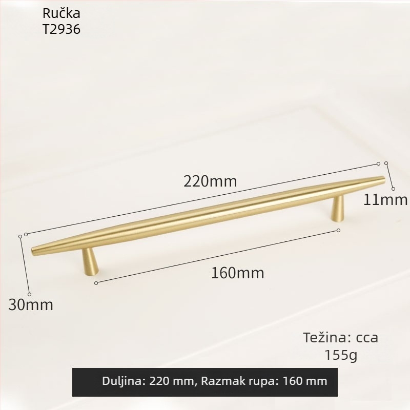 Drška za vrata ormara od čvrstog mesinga, za vrata ormara i ladice; moderan minimalistički stil, lagani luksuz, zlatni završetak