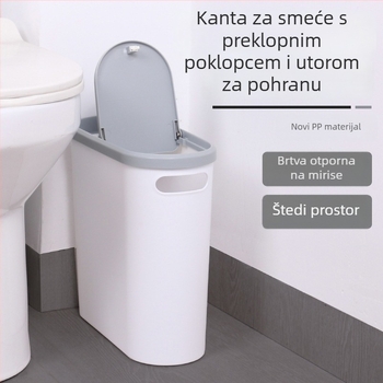 Kanta za otpad s pritisknim poklopcem, 10 L, uski cilindrični dizajn, pogodna za kuhinju, kupaonicu i spavaću sobu