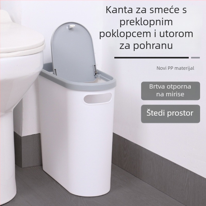 Kanta za otpad s pritisknim poklopcem, 10 L, uski cilindrični dizajn, pogodna za kuhinju, kupaonicu i spavaću sobu