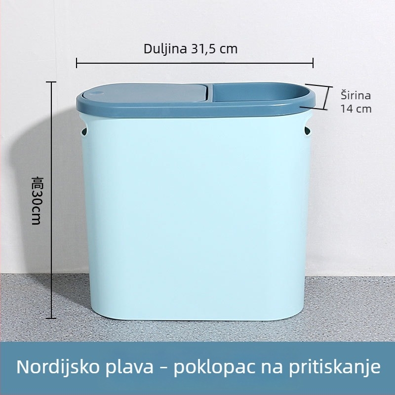 Kanta za otpad s pritisknim poklopcem, 10 L, uski cilindrični dizajn, pogodna za kuhinju, kupaonicu i spavaću sobu