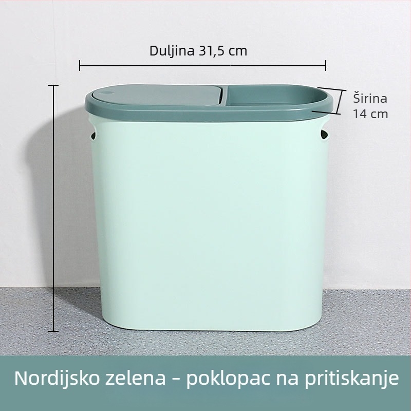 Kanta za otpad s pritisknim poklopcem, 10 L, uski cilindrični dizajn, pogodna za kuhinju, kupaonicu i spavaću sobu