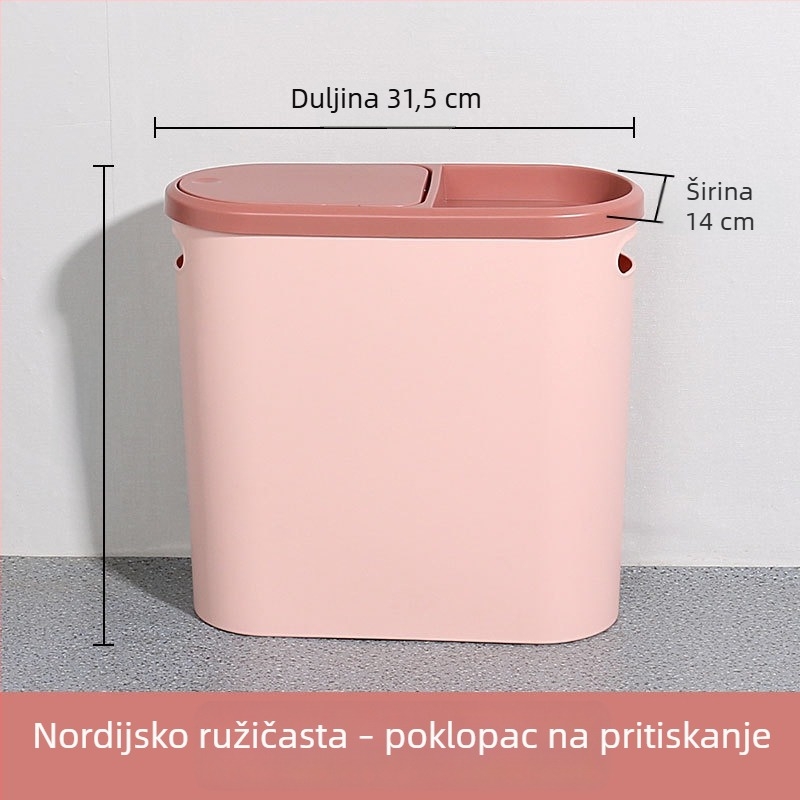 Kanta za otpad s pritisknim poklopcem, 10 L, uski cilindrični dizajn, pogodna za kuhinju, kupaonicu i spavaću sobu