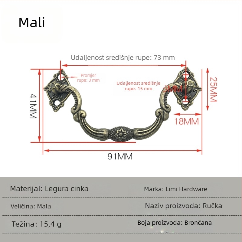 Šest ručki od antik brončane boje s osam zvjezdica, europski vintage stil, za drvene kutije za nakit i vino