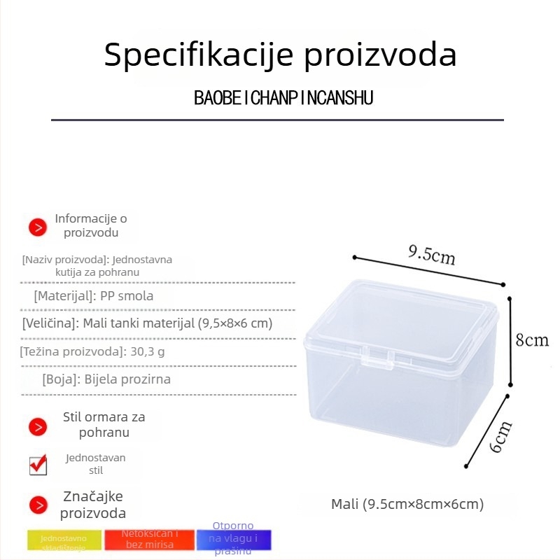 Kvadratna PP plastična kutija s poklopcem za skladištenje malih dijelova i nakita