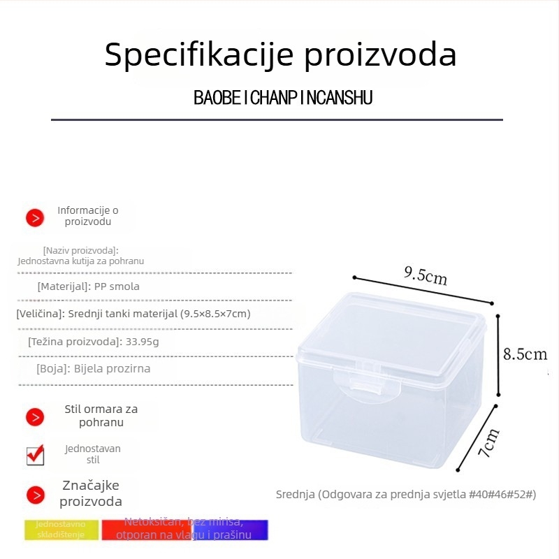 Kvadratna PP plastična kutija s poklopcem za skladištenje malih dijelova i nakita